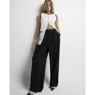 River Island Slim Leg Belted Trouser - Black