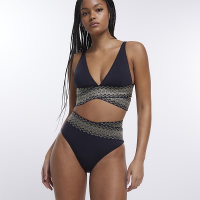 Black high waisted bikini bottoms River Island
