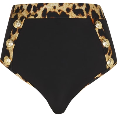 Black high waisted leopard bikini bottoms