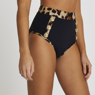 Black high waisted leopard bikini bottoms