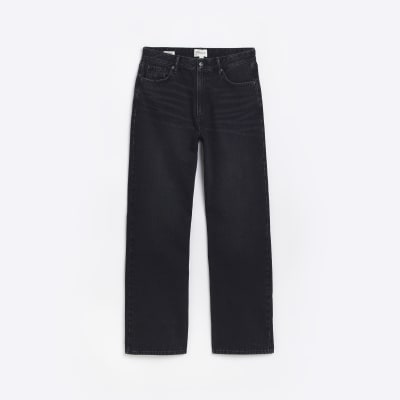 Black high waisted relaxed straight leg jeans