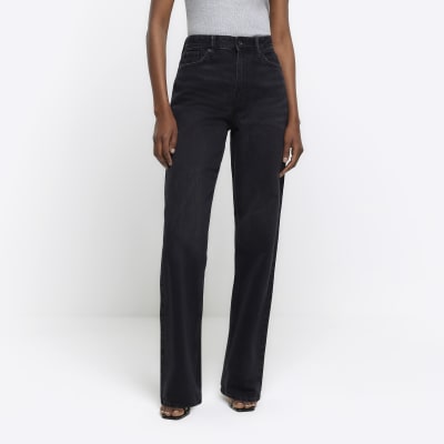 Black high waisted relaxed straight fit jeans