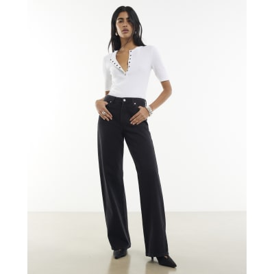 Womens Black High Waisted Relaxed Straight Leg Jeans