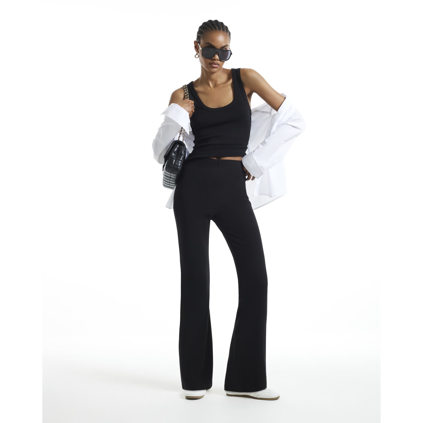 River Island Black High Waisted Ribbed Flare Leggings — photo 1 of 1