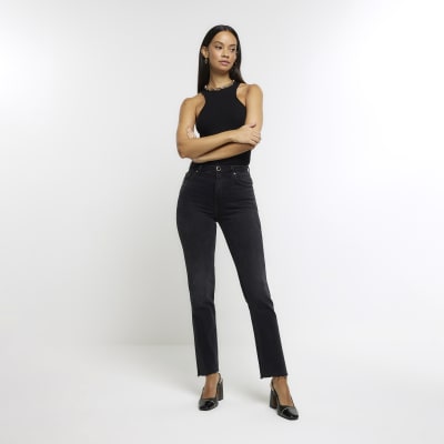 Black high waisted slim straight jeans