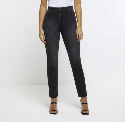 Black high waisted stove pipe straight jeans | River Island