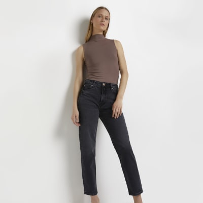 Black high waisted straight jeans River Island