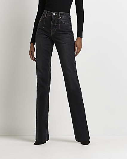 Black high waisted straight jeans