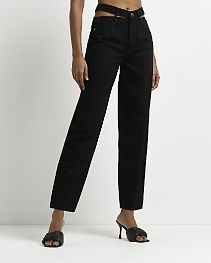Black high waisted tapered jeans