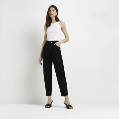 Black High Waisted Tapered Jeans River Island