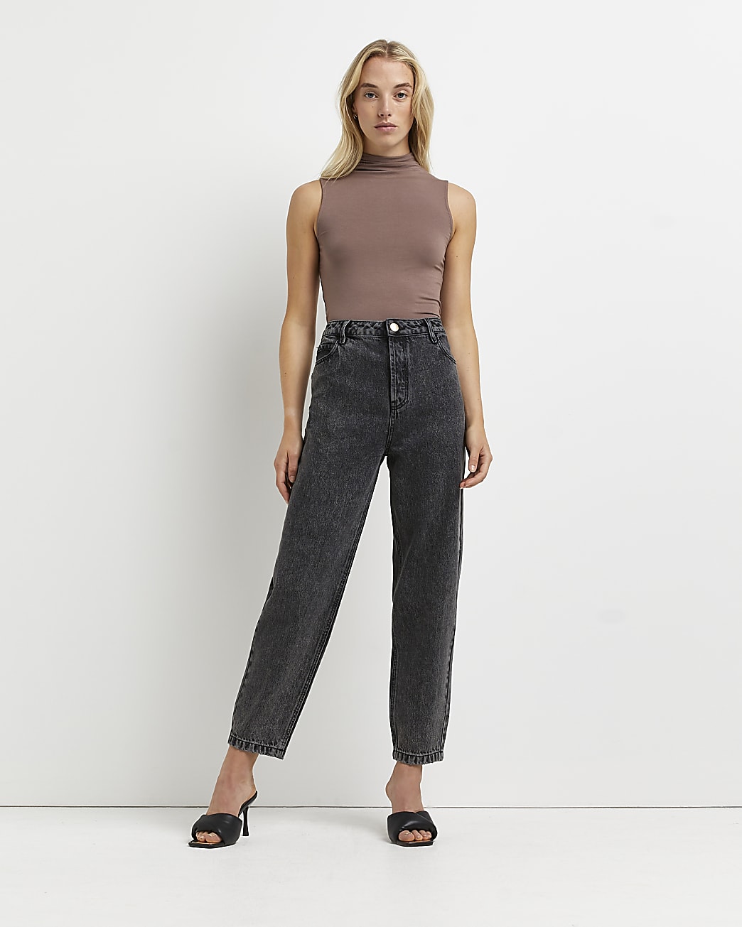 Black high waisted tapered jeans