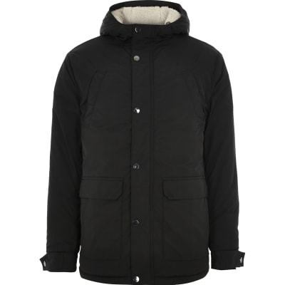 river island fleece lined jacket in black