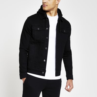 black hooded denim jacket mens