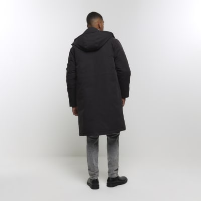 Black hooded longline parka jacket River Island
