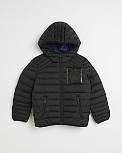 Black hooded padded jacket
