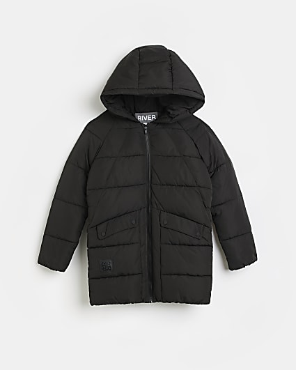 Black hooded puffer coat