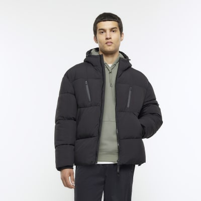 Black hooded puffer jacket | River Island