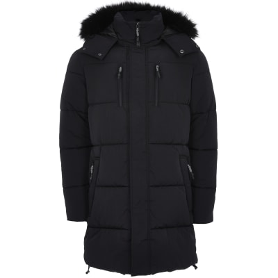 river island black hooded puffer jacket