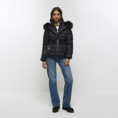 Black hooded puffer jacket | River Island