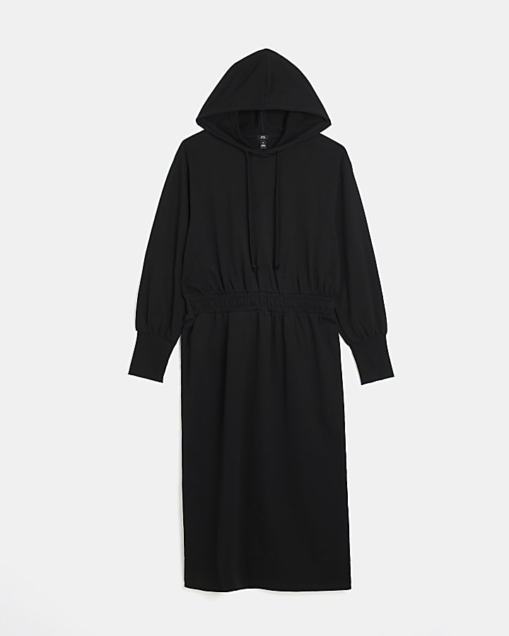 Black hooded sweatshirt midi dress