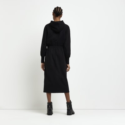 Black hooded sweatshirt midi dress