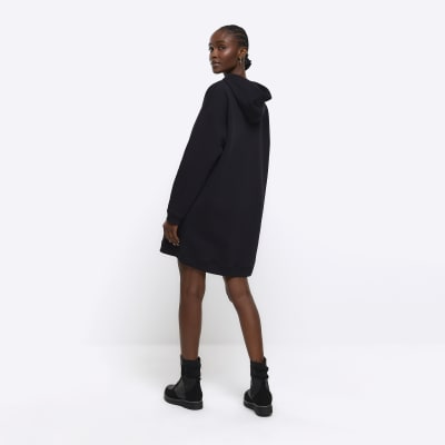 Black hooded sweatshirt mini dress River Island