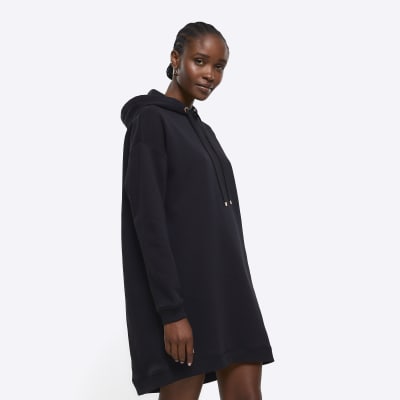 Black hooded sweatshirt mini dress | River Island