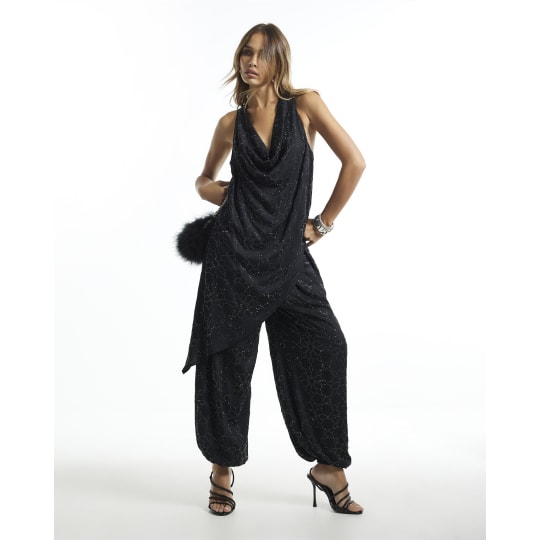 River Island Black Hotfix Balloon Leg Trousers