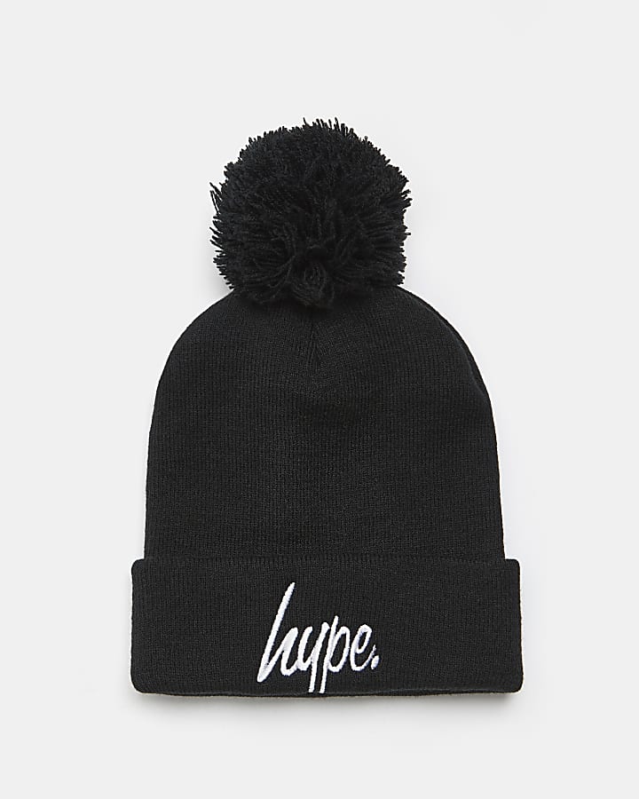 Black HYPE pom pom beanie hat