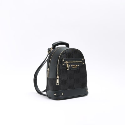 Black jacquard backpack | River Island