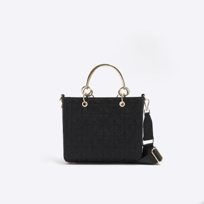 Black Jacquard Charm Tote