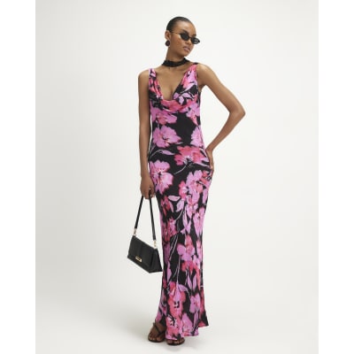 Jacquard Floral Cowl Neck Dress