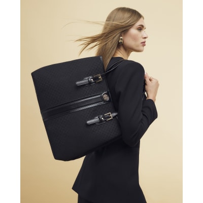 Black Jacquard Monogram Shopper Bag