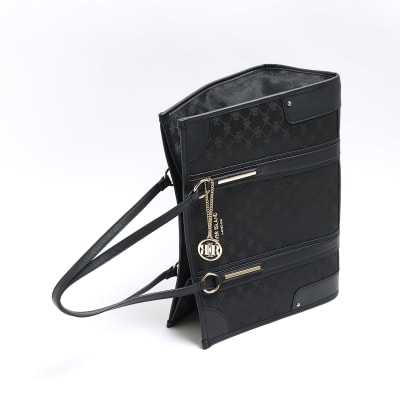 River Island RI Monogram Embossed Messenger Bag - Black