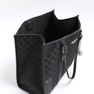 Black jacquard RI monogram shopper bag River Island