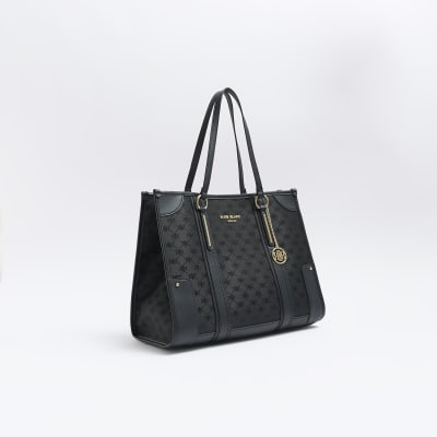 Black RI monogram jacquard shopper bag