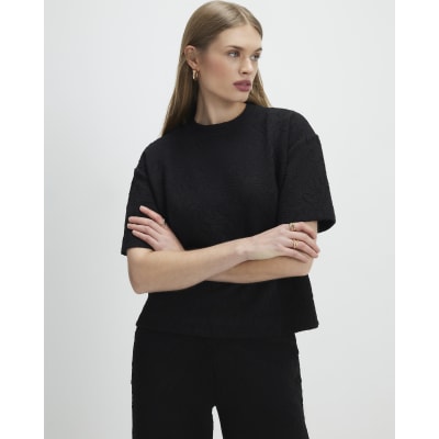 Black Jacquard Short Sleeve Boxy T-shirt