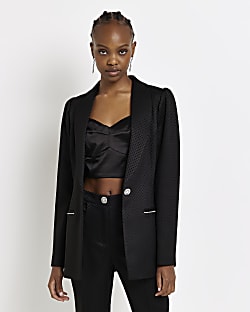 Black jacquard tailored blazer