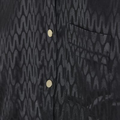 Black jacquard utility mini shirt dress