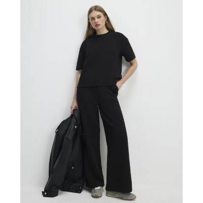 Black Jacquard Wide Leg Trousers