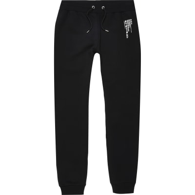 Black Japanese print slim fit joggers | River Island