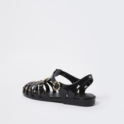 Black jelly gold studded sandal