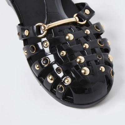 Black jelly gold studded sandal
