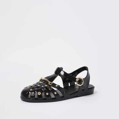 Black jelly gold studded sandal