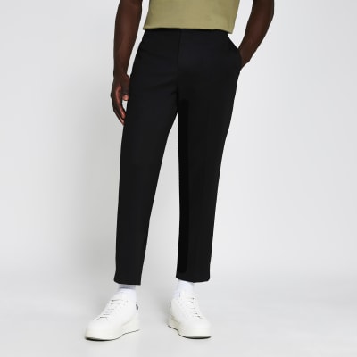 Black jersey tapered fit trousers River Island