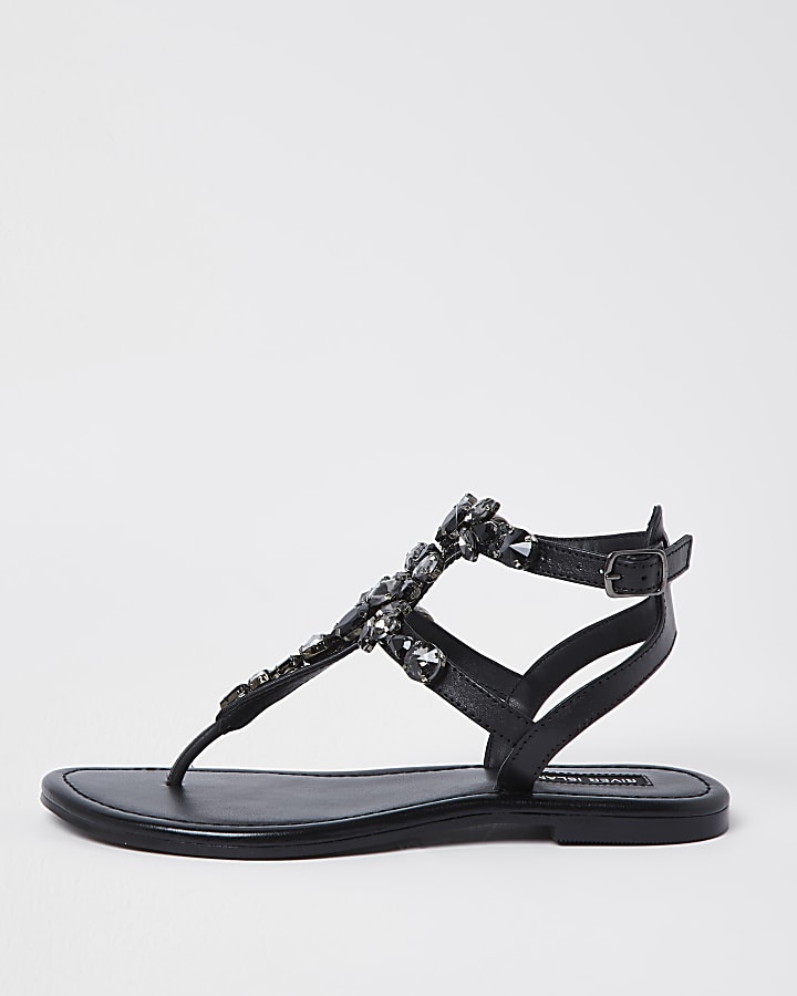 Black jewel embellished sandals