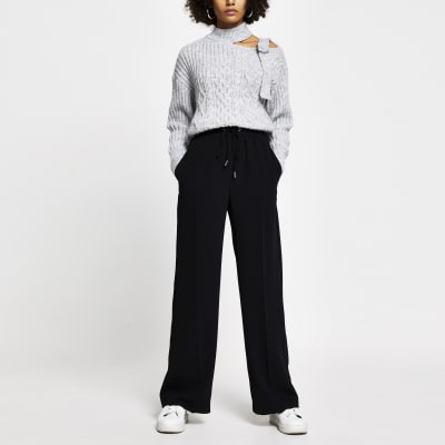 Black jogger waist wide leg trousers | River Island