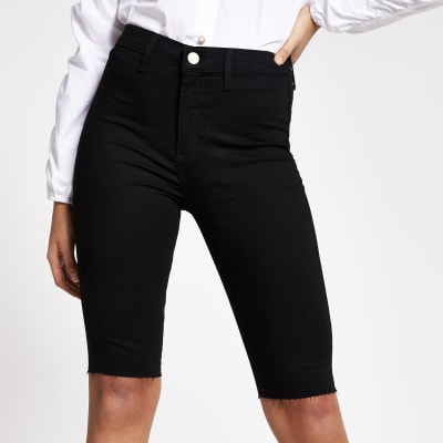 Black Kaia high rise denim cycling shorts