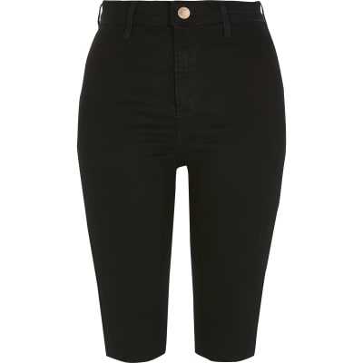 Black Kaia high rise denim cycling shorts