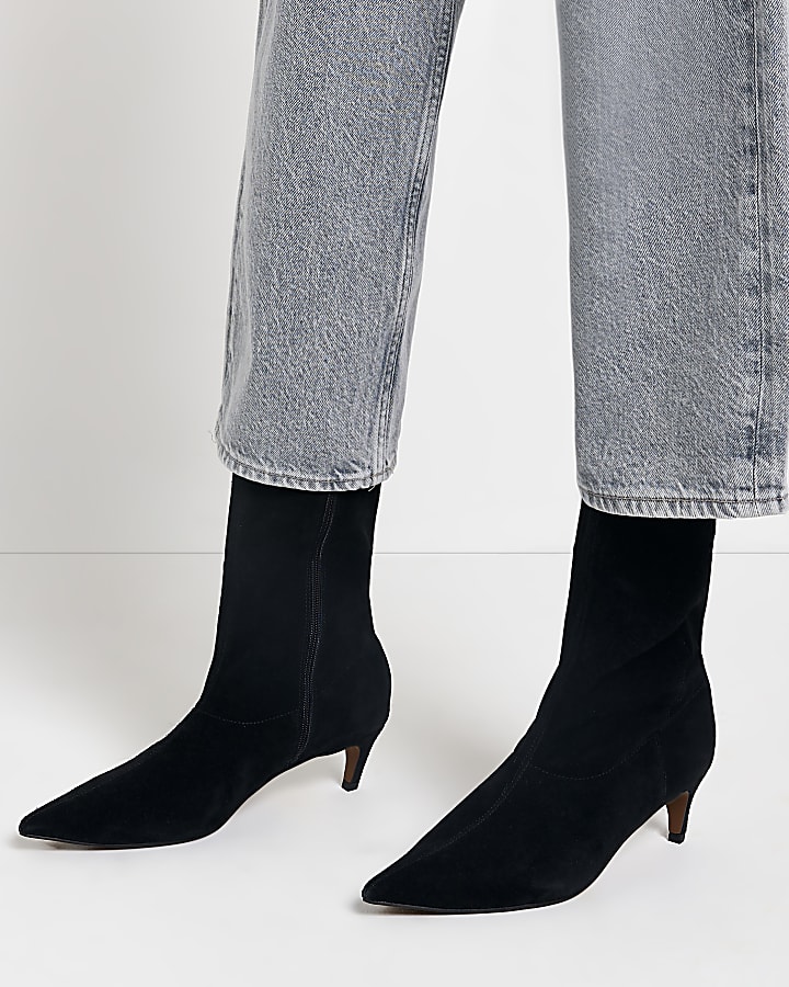 Black kitten heeled ankle boots